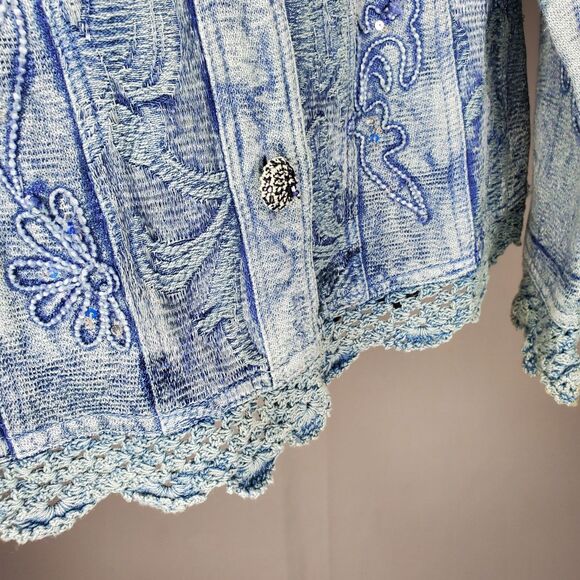 Flashback Couture Shiny Jean Jacket Small Embroidered Sequin Country Western - Picture 4 of 13